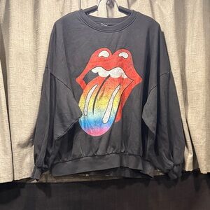 H&M Black Oversized Sweatshirt with red lips and Colorful Tongue Graphic L